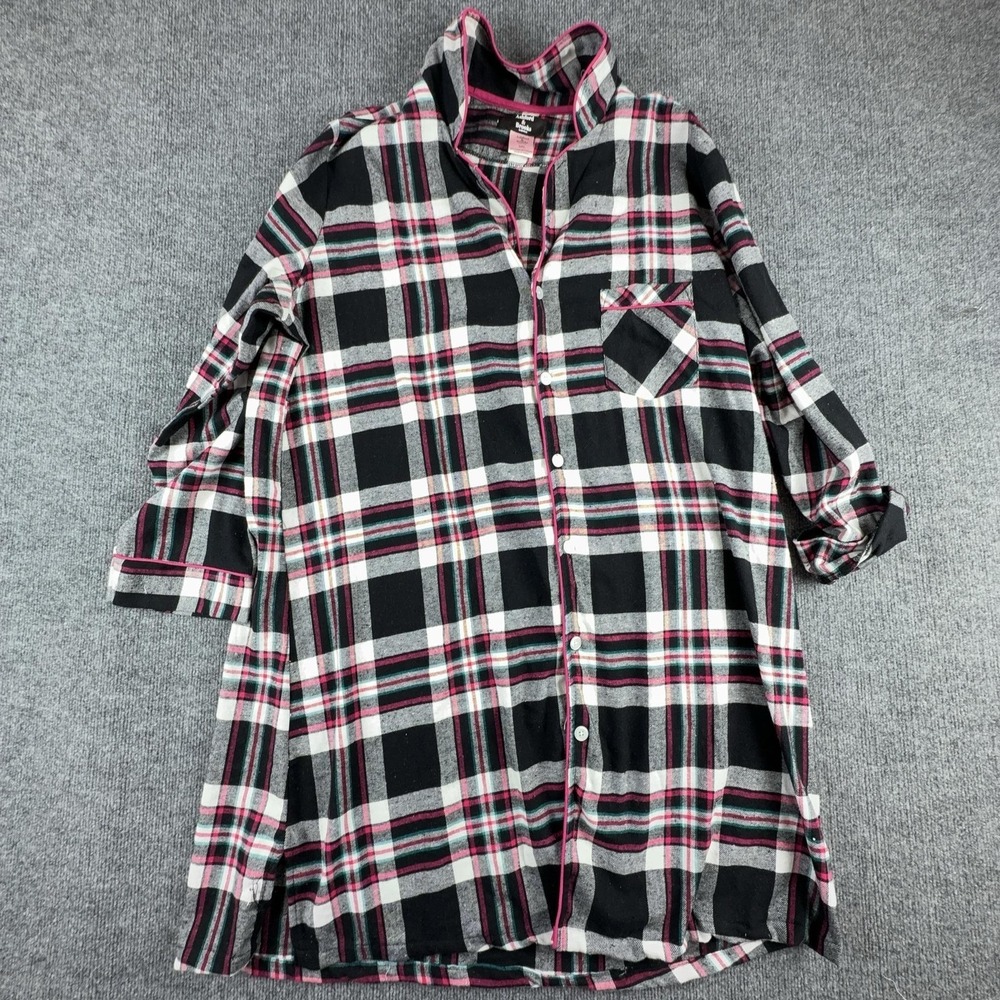 Ashford & Brooks Nightgown Womens 3XL Black Plaid Flannel Button Front Chemise